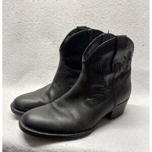 Born Women's Ankle Leather Cowboy Boots Size 9 Black Zip Western Festival Boho